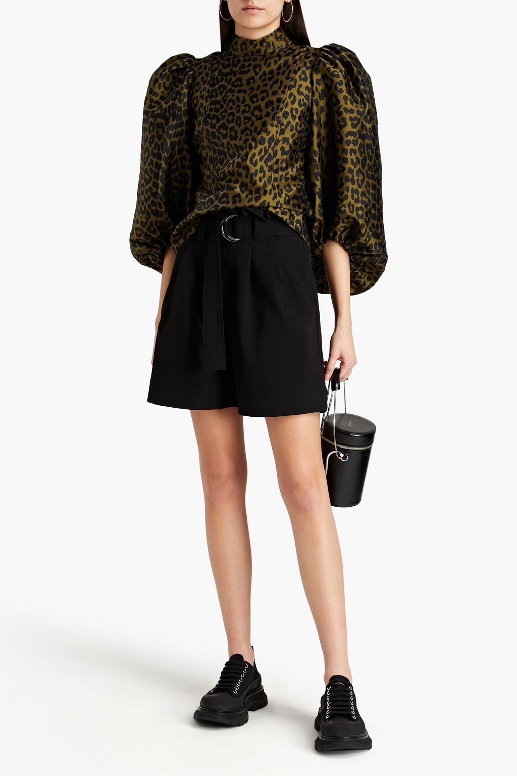 GANNI Leopard-print satin-jacquard top