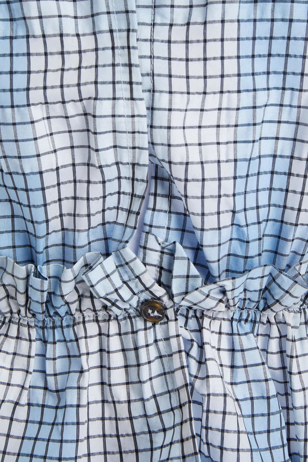 GANNI Ruffle-trimmed checked seersucker top