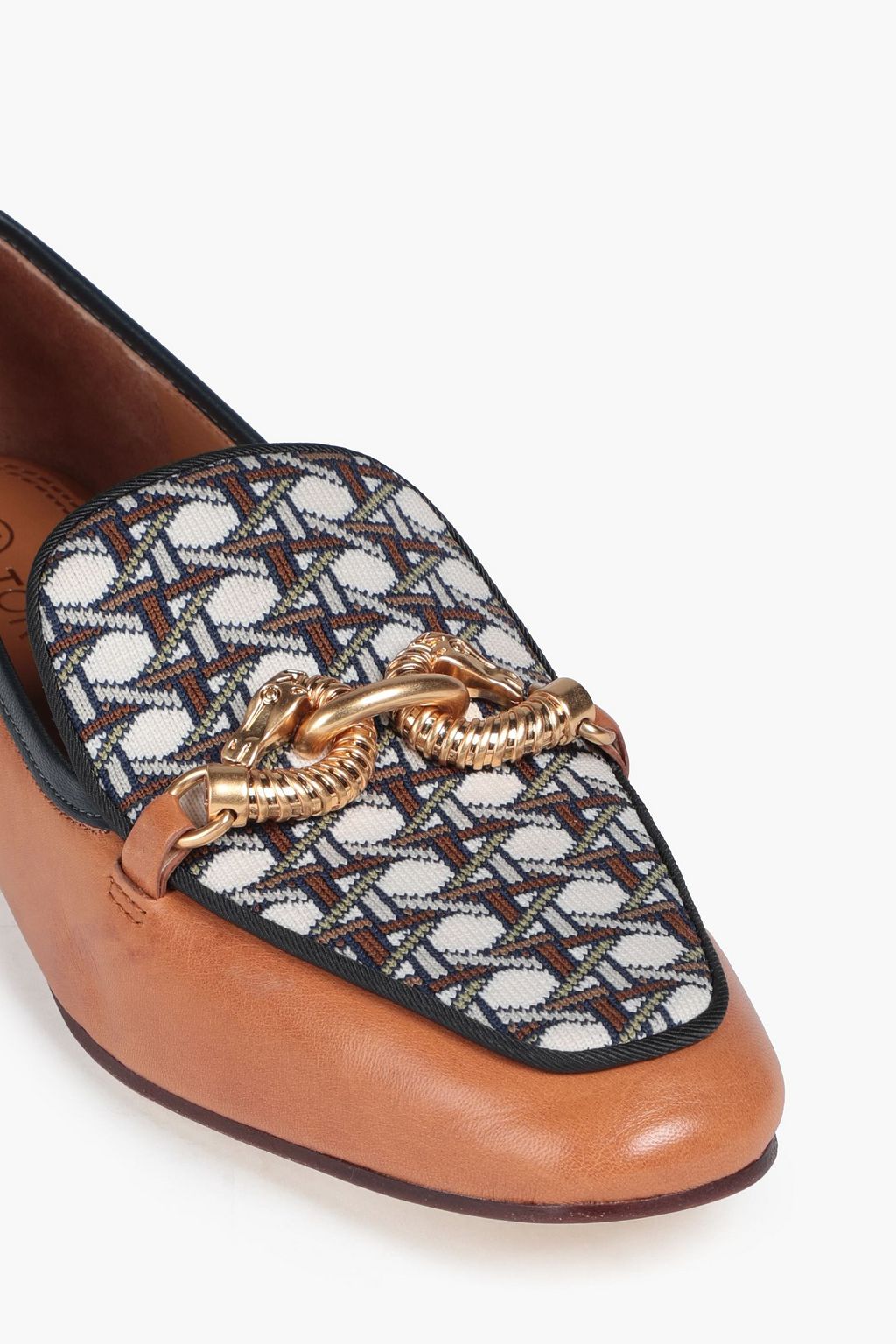 TORY BURCH Jessa 20 knit-paneled embellished leather loafers