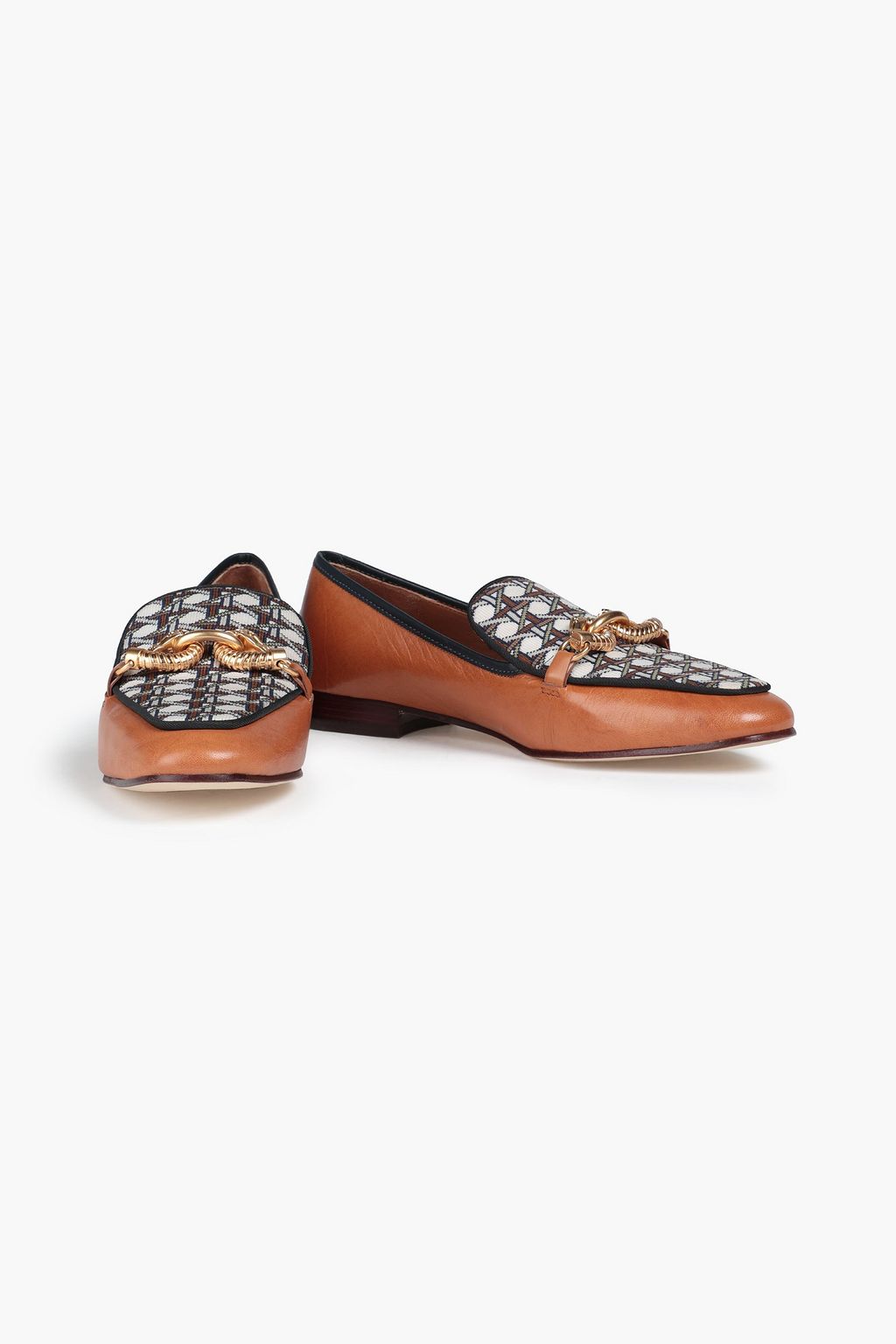 TORY BURCH Jessa 20 knit-paneled embellished leather loafers | THE OUTNET