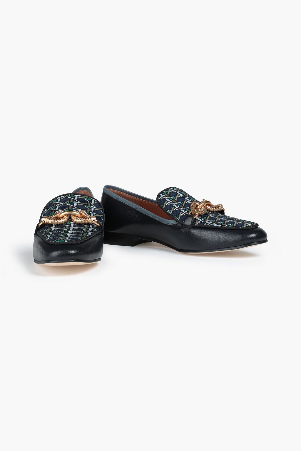TORY BURCH Jessa 20 knit-paneled embellished leather loafers