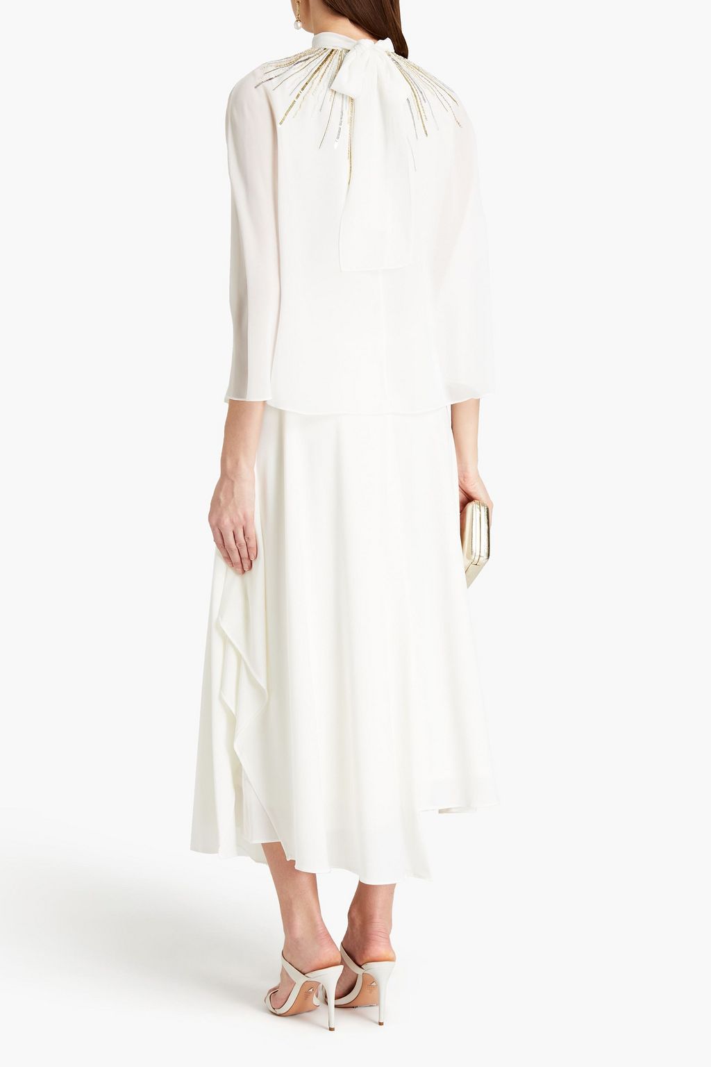 HALSTON Aiden cape-effect embellished georgette blouse