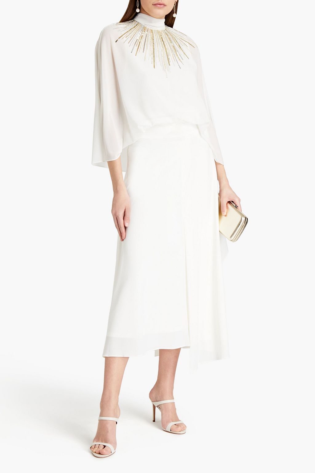 HALSTON Aiden cape-effect embellished georgette blouse
