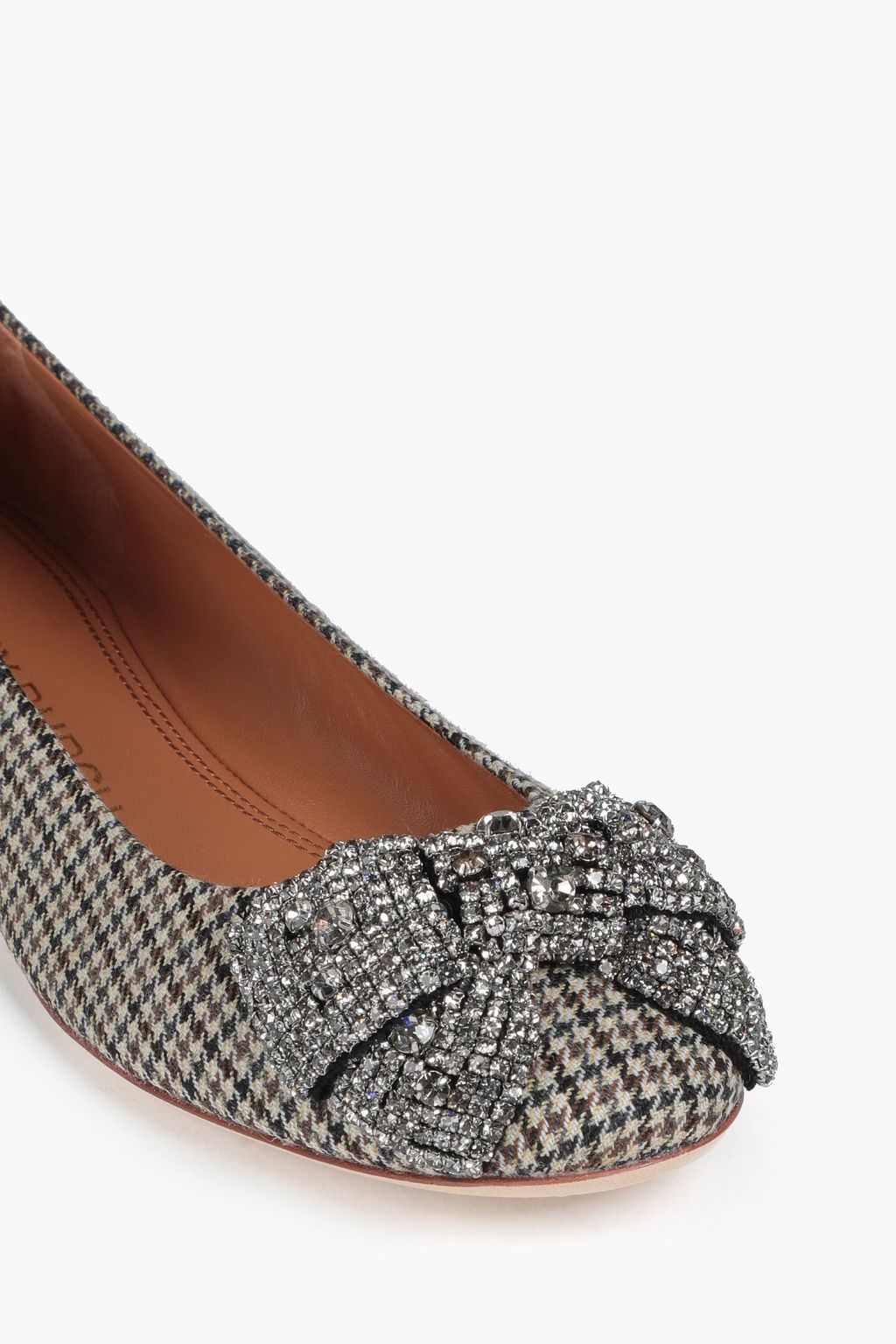 TORY BURCH Minnie embellished checked tweed ballet flats