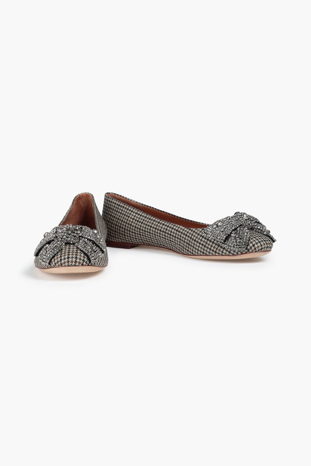 TORY BURCH Minnie embellished checked tweed ballet flats