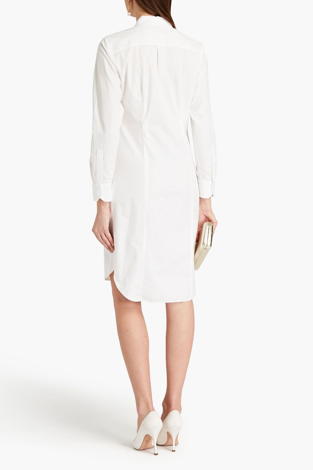 HALSTON Pintucked cotton-poplin shirt dress