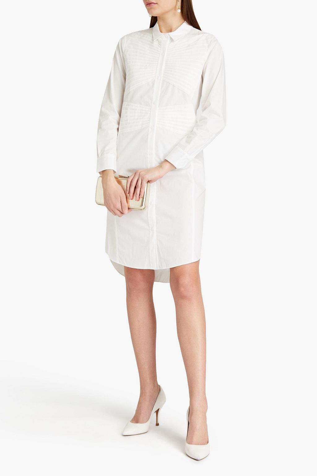 HALSTON Pintucked cotton-poplin shirt dress