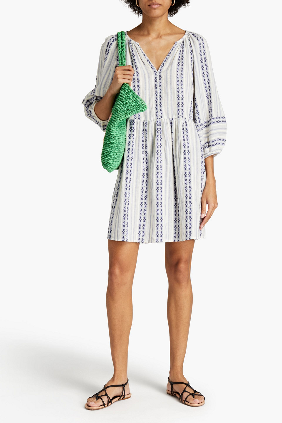 Velvet By Graham & Spencer Gathered Cotton-jacquard Mini Dress