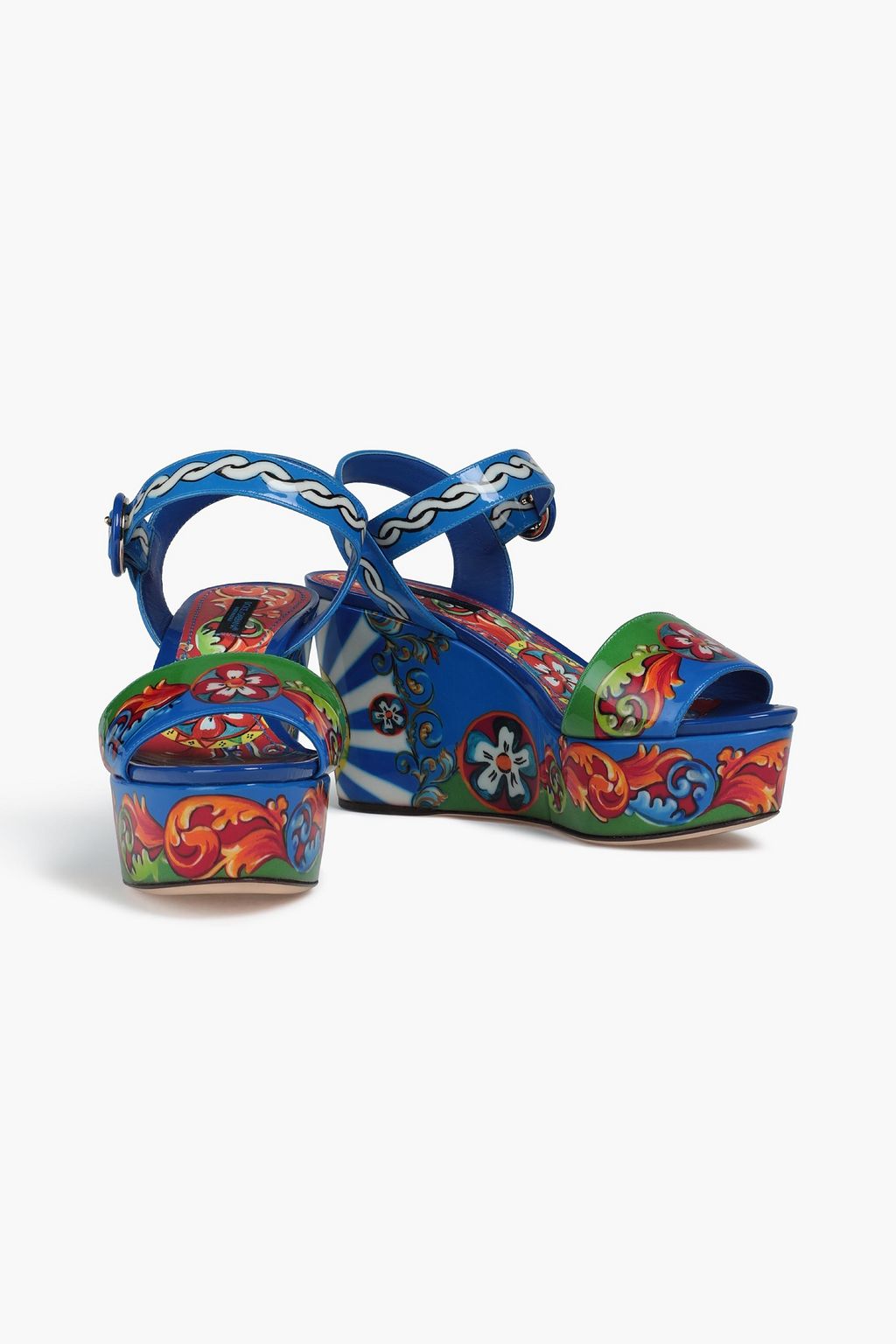 DOLCE&GABBANA Printed patent-leather wedge sandals