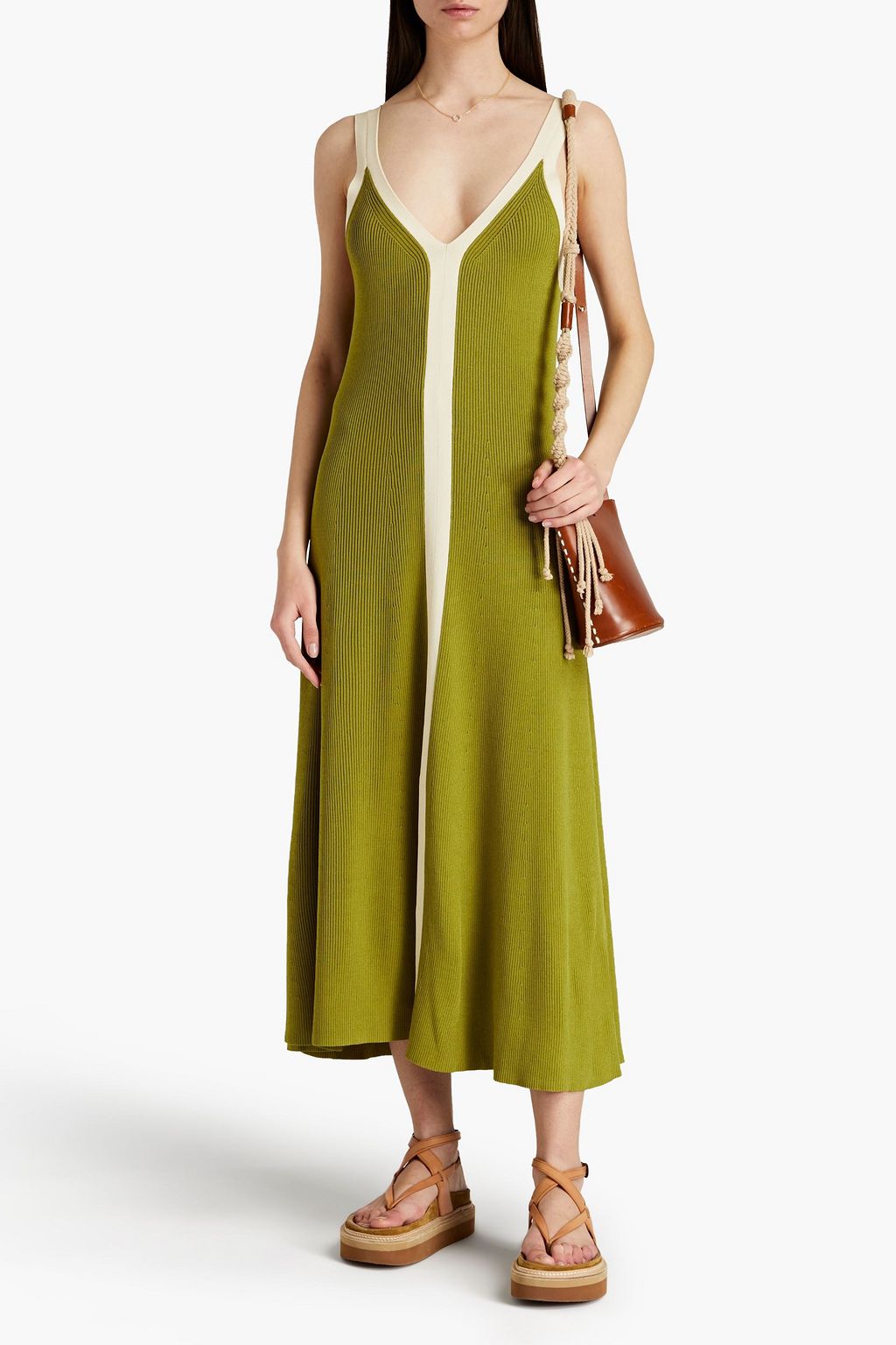 SANDRO Elwire paneled ribbed midi dress