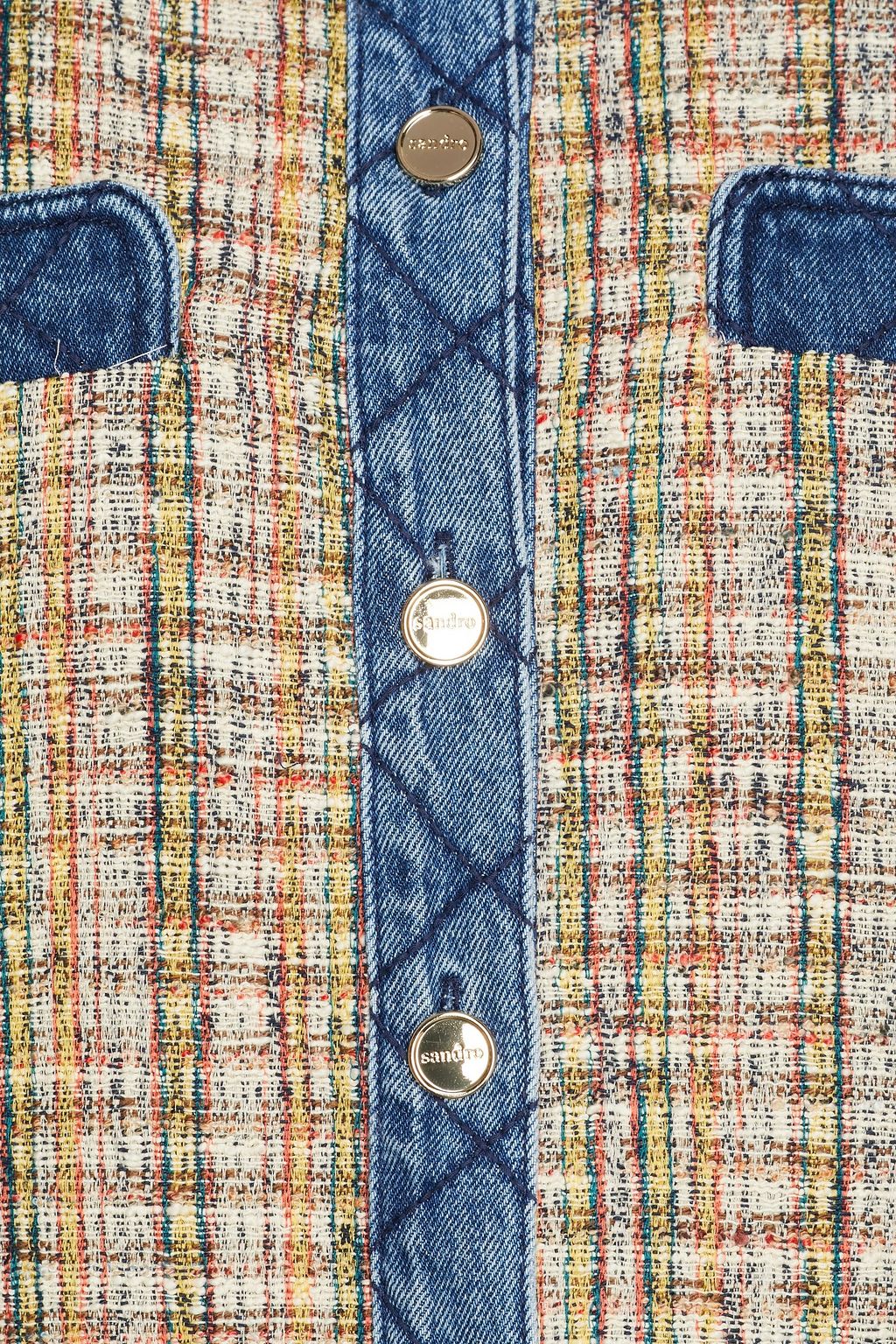 SANDRO Christine denim-trimmed cotton-blend tweed jacket