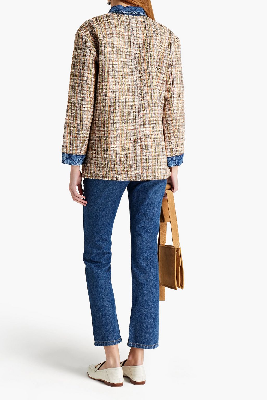 SANDRO Christine denim-trimmed cotton-blend tweed jacket