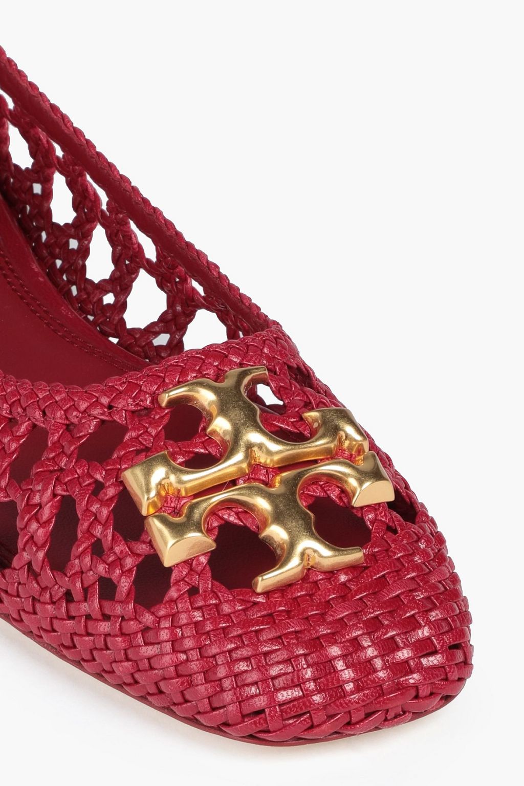 TORY BURCH Eleanor embellished woven leather ballet flats