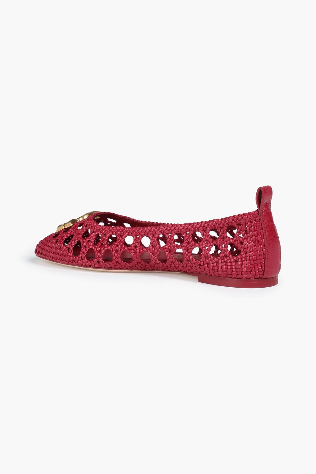 TORY BURCH Eleanor embellished woven leather ballet flats