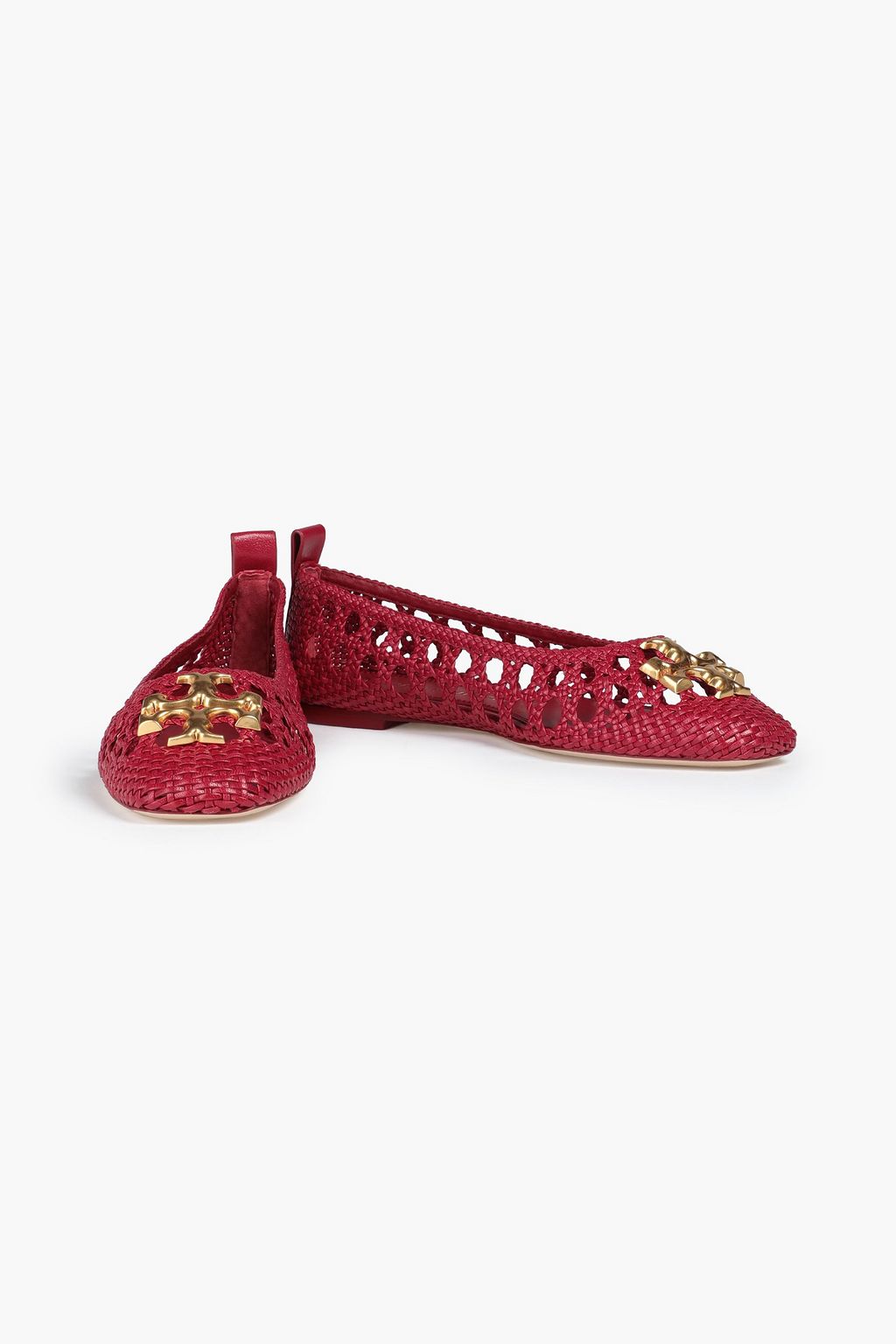 TORY BURCH Eleanor embellished woven leather ballet flats