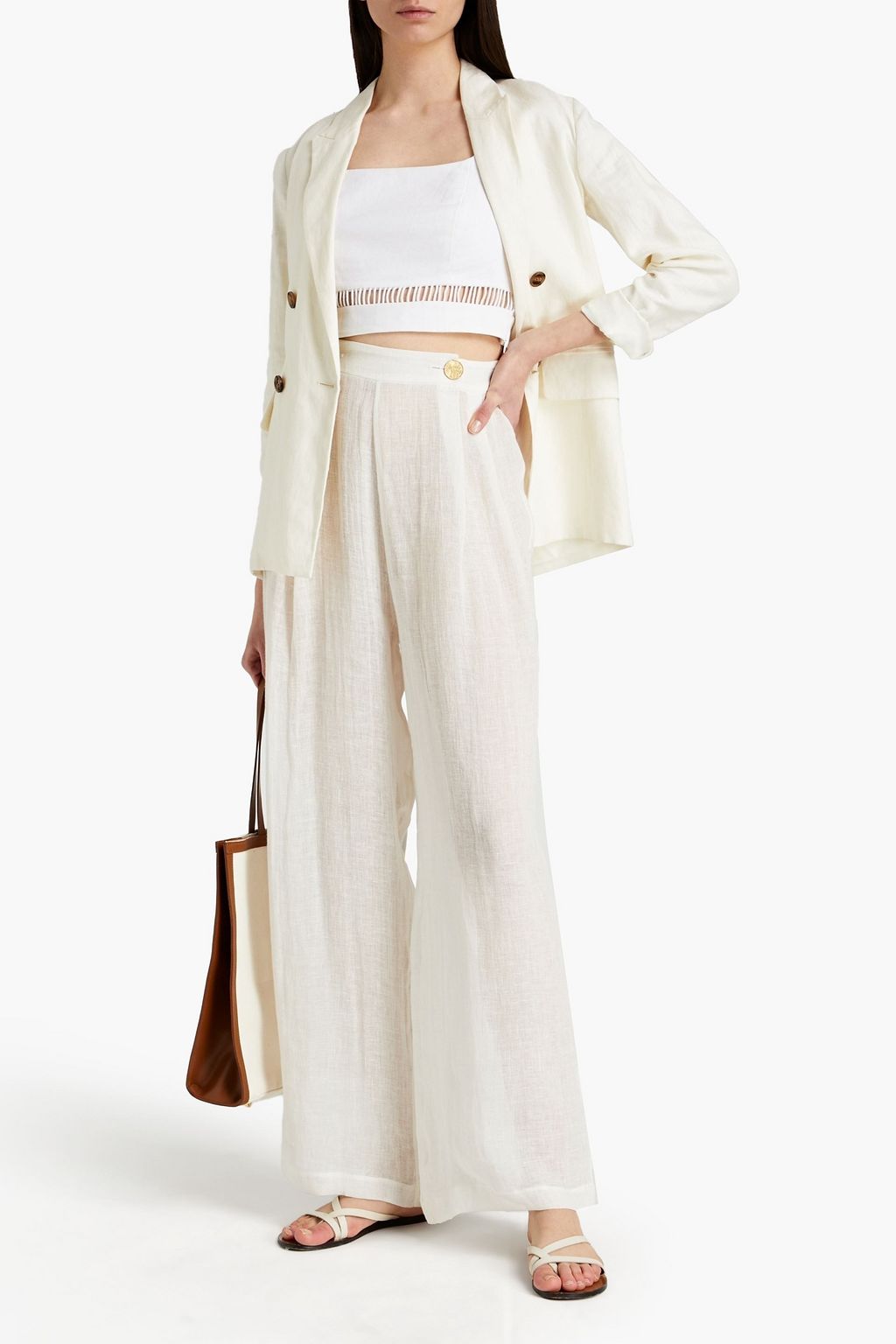LE KASHA Hose mit weitem Bein aus Leinengaze