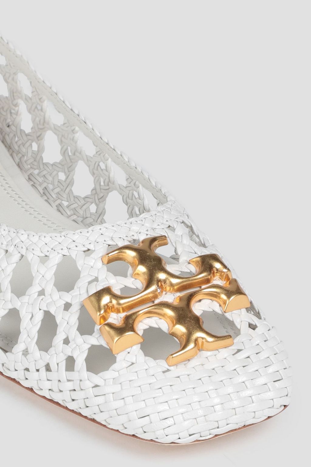 TORY BURCH Eleanor embellished woven leather ballet flats