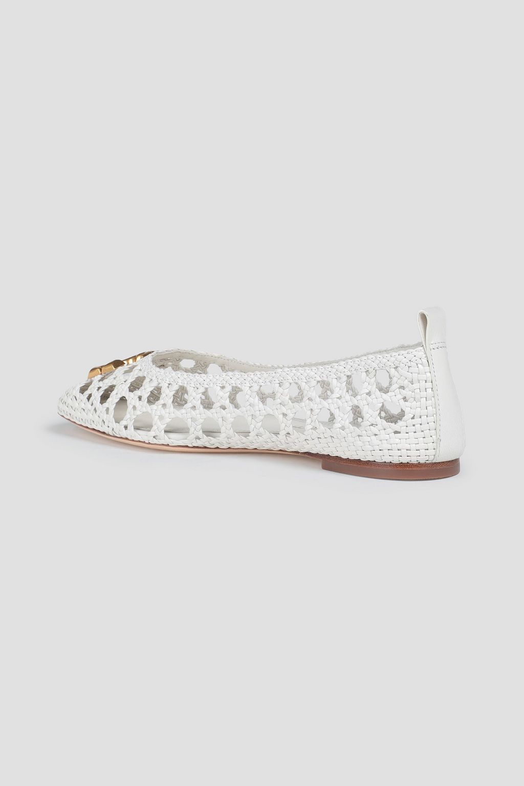 TORY BURCH Eleanor embellished woven leather ballet flats