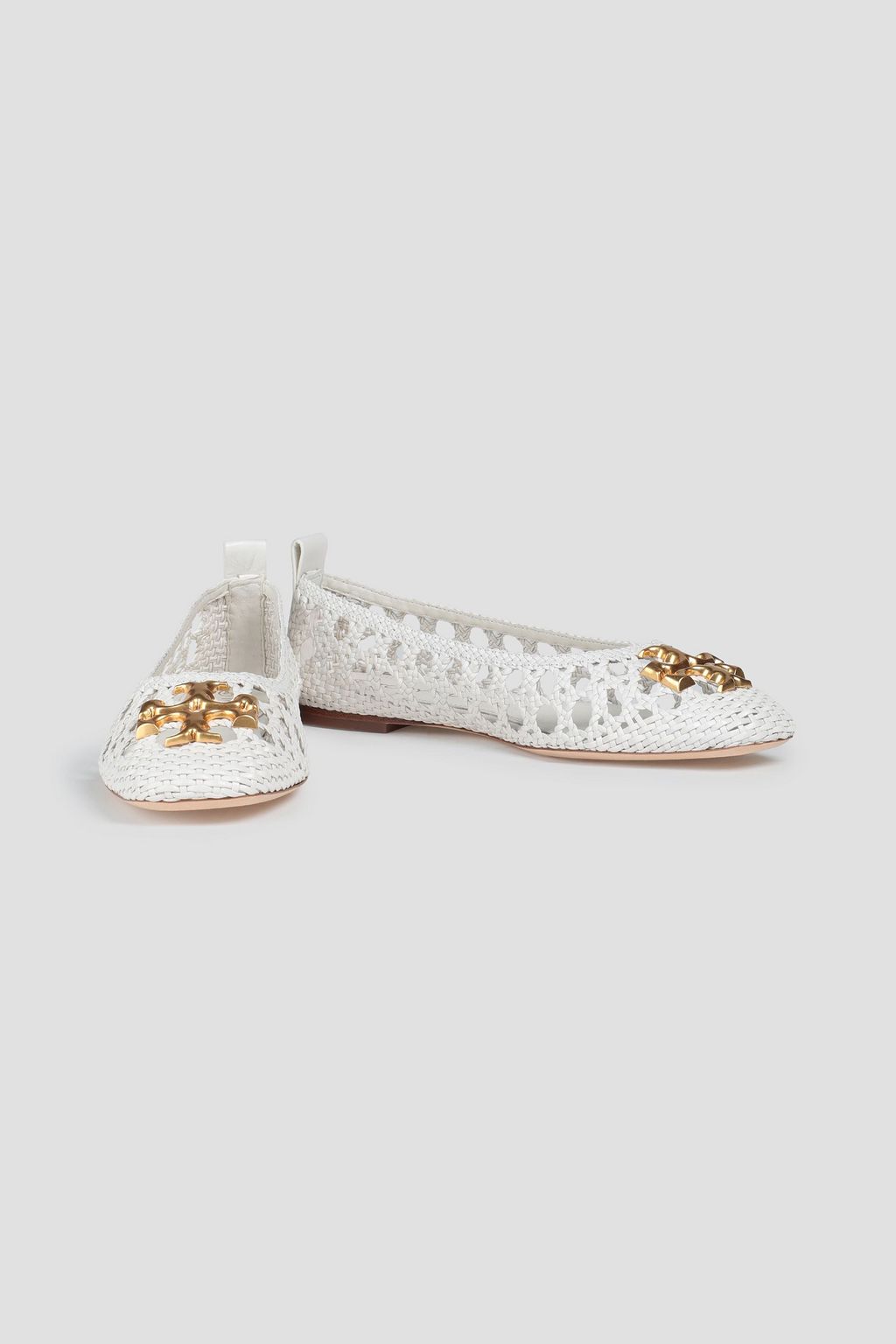 TORY BURCH Eleanor embellished woven leather ballet flats