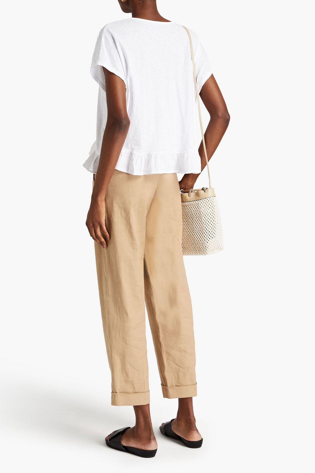 VELVET BY GRAHAM & SPENCER Linen-paneled ruffled slub cotton-jersey T-shirt