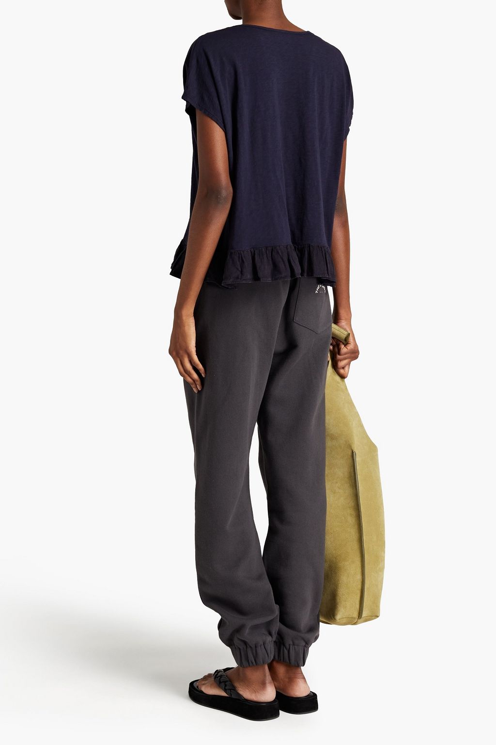 VELVET BY GRAHAM & SPENCER Linen-paneled ruffled slub cotton-jersey T-shirt