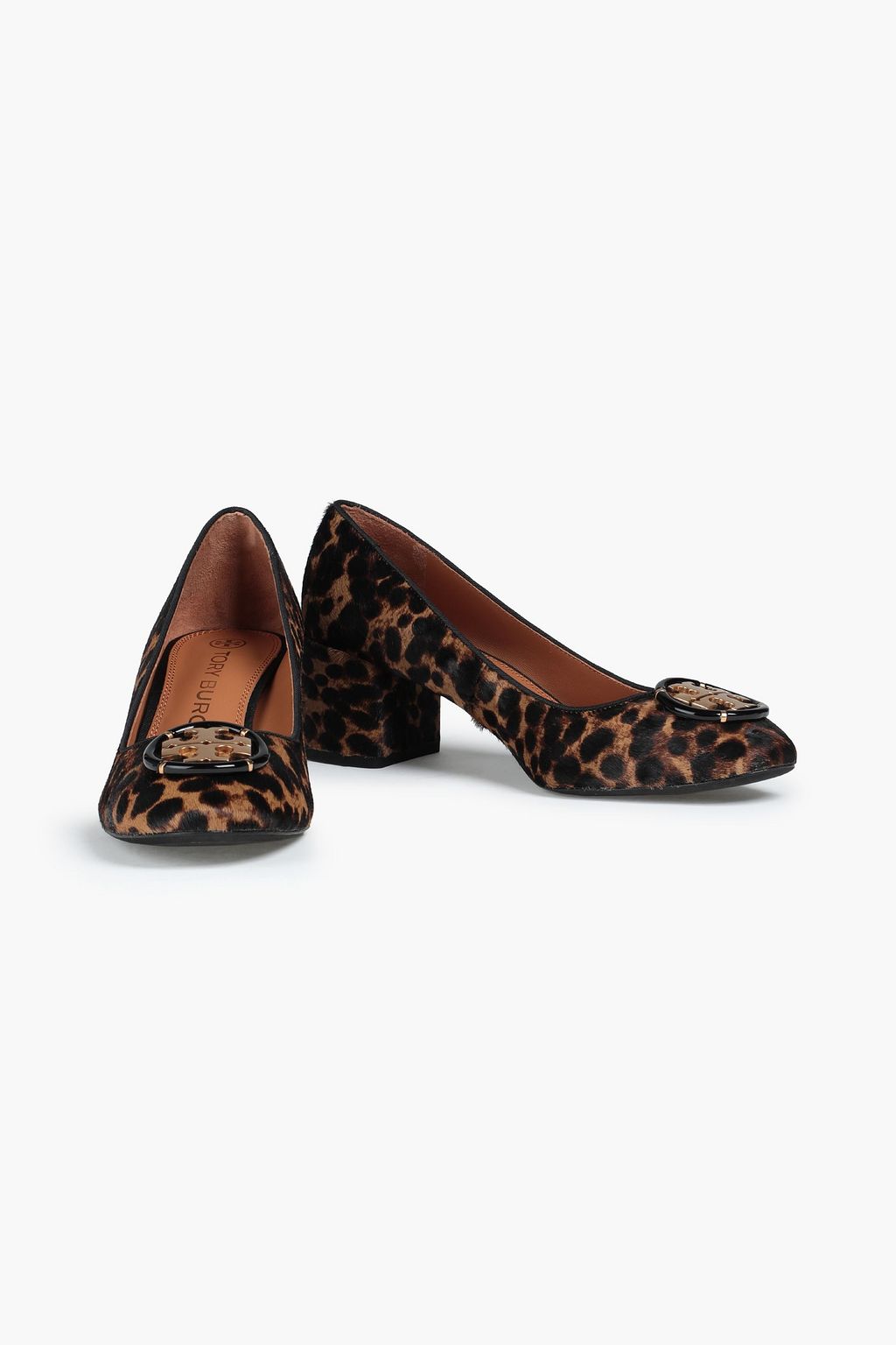 TORY BURCH Minnie embellished leopard-print calf hair pumps