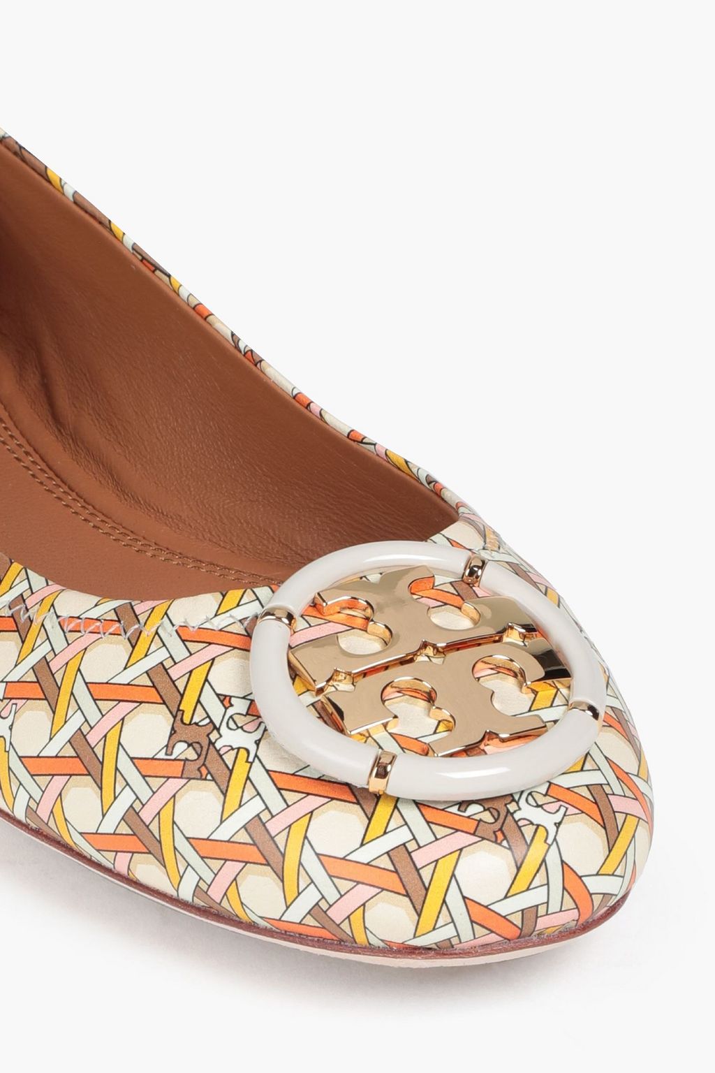 TORY BURCH Minnie embellished logo-print leather ballet flats