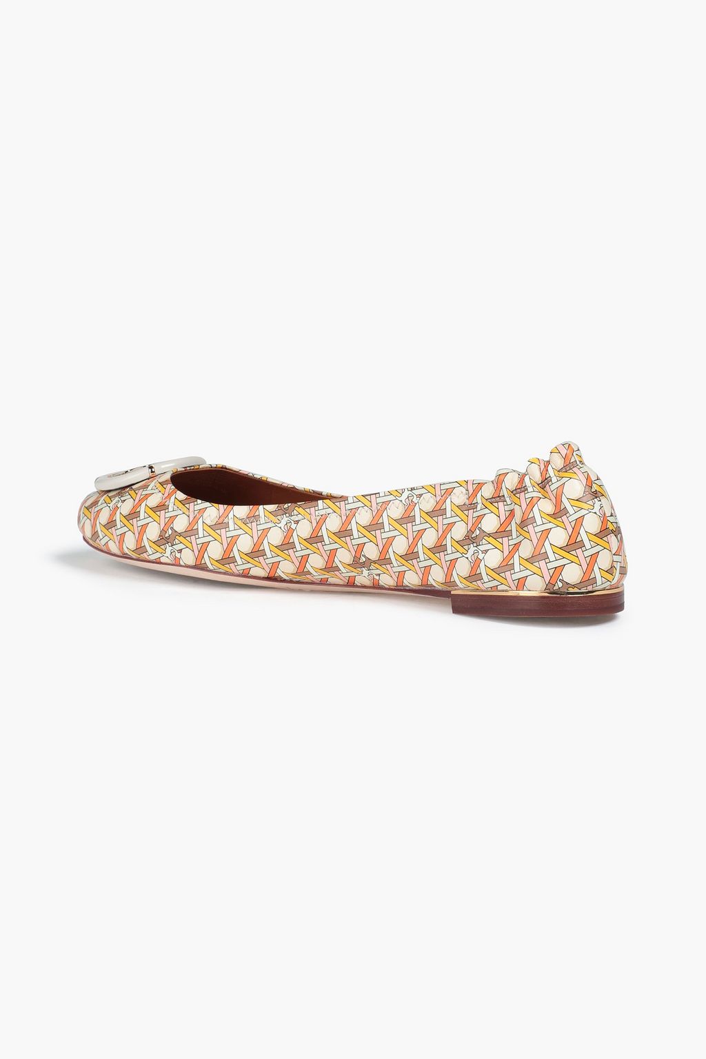 TORY BURCH Minnie embellished logo-print leather ballet flats