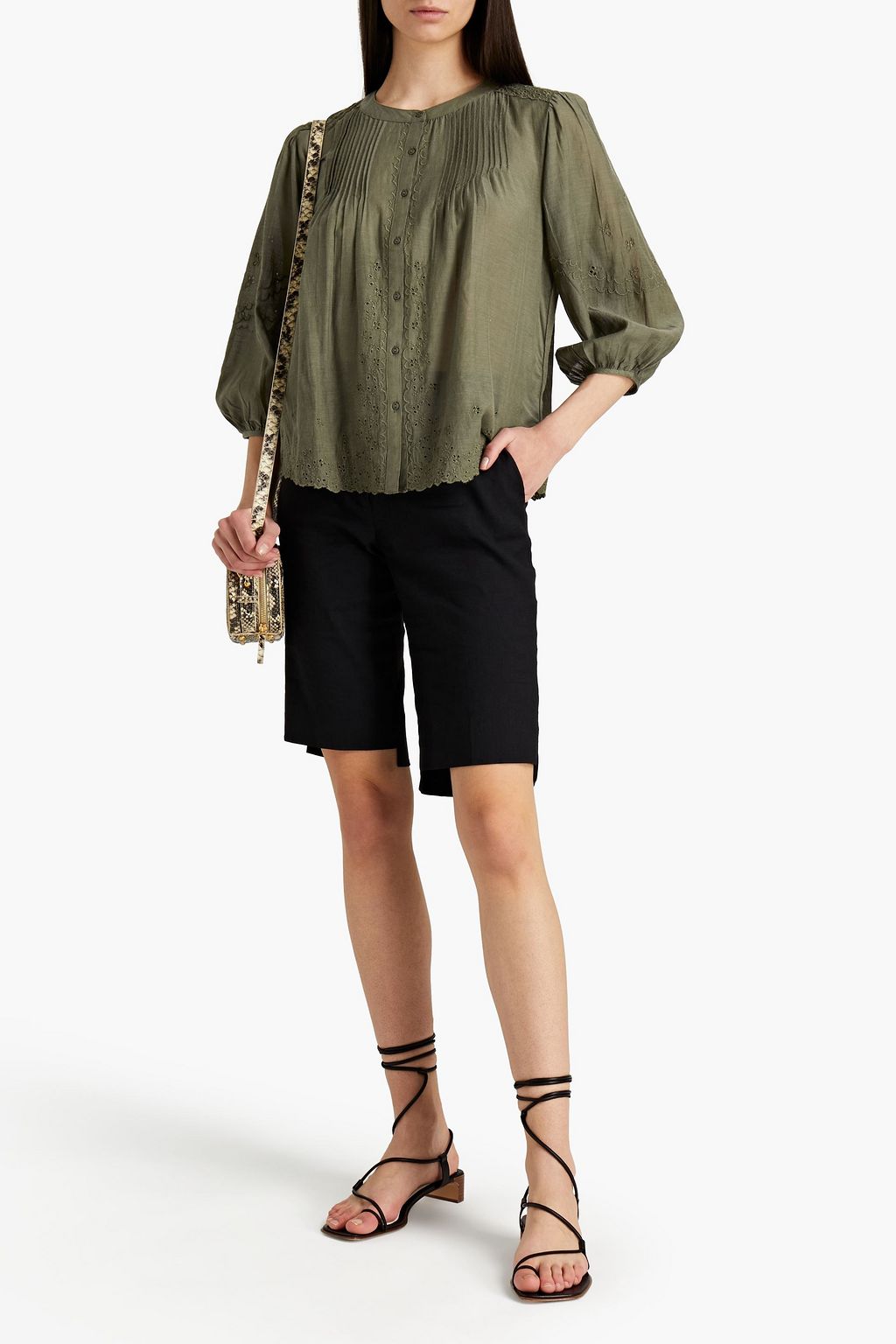 VELVET BY GRAHAM & SPENCER Catherine broderie anglaise-trimmed cotton-blend mousseline blouse