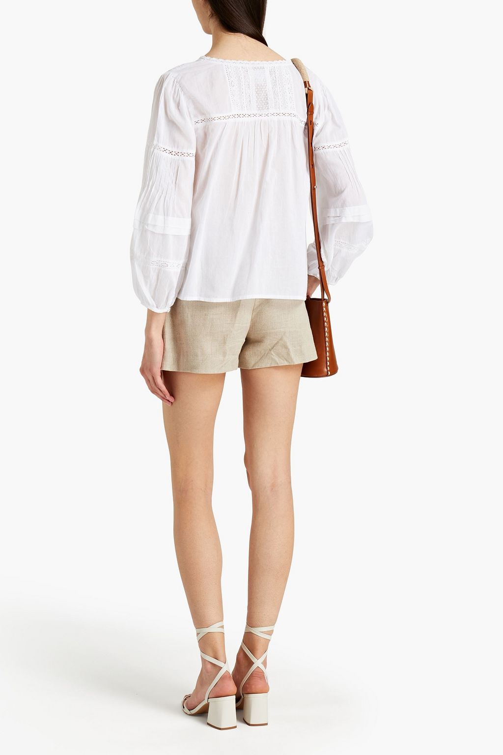 VELVET BY GRAHAM & SPENCER Pia lace-trimmed pleated cotton top