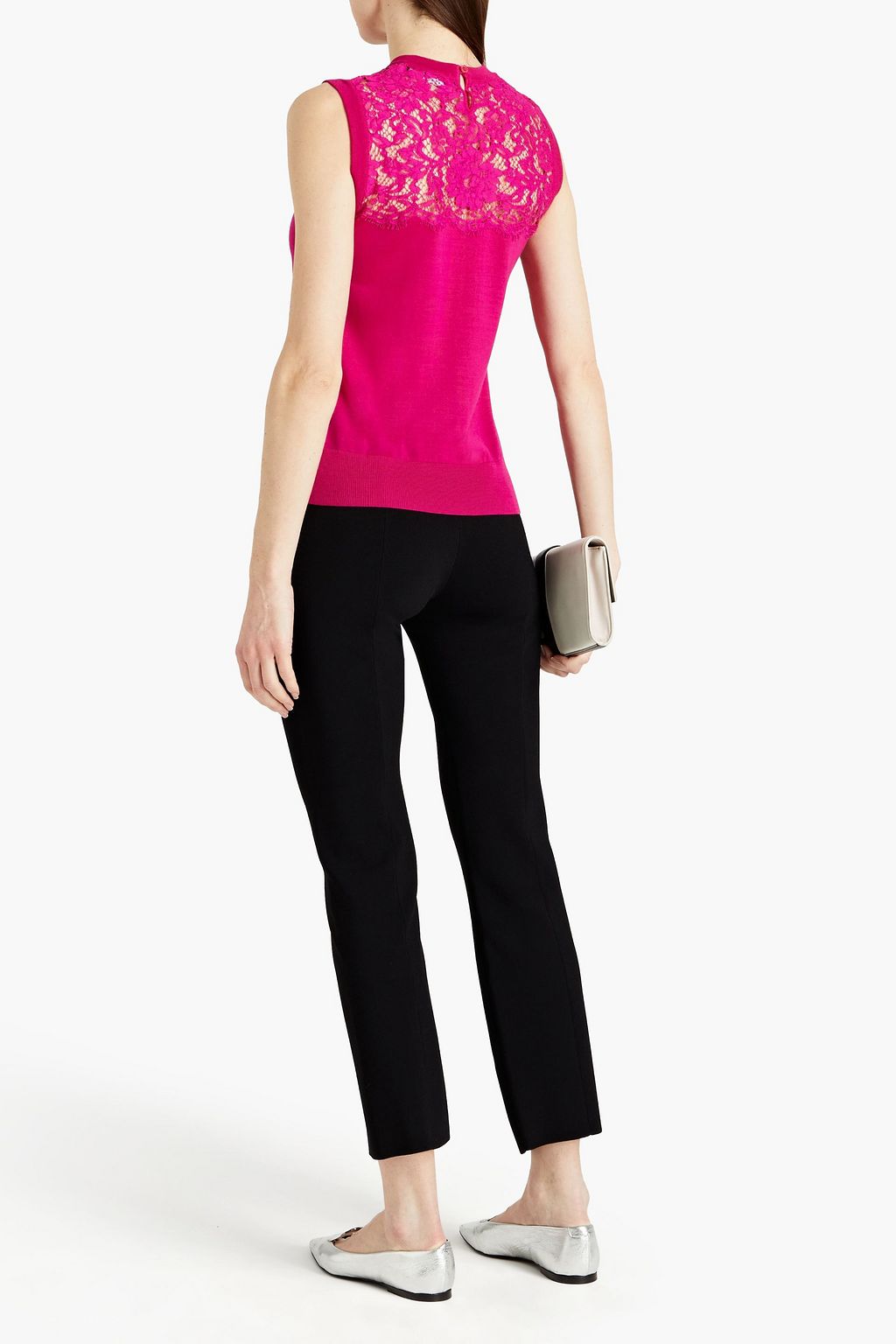 DOLCE&GABBANA Lace-paneled wool-blend top