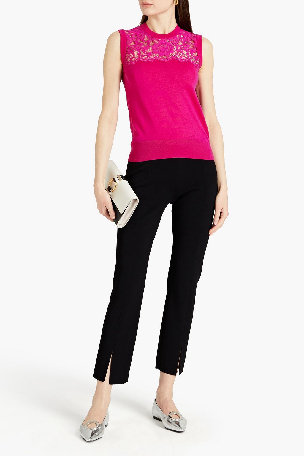 DOLCE&GABBANA Lace-paneled wool-blend top
