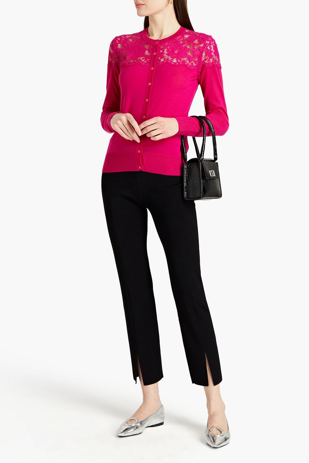 DOLCE&GABBANA Lace-paneled wool-blend cardigan