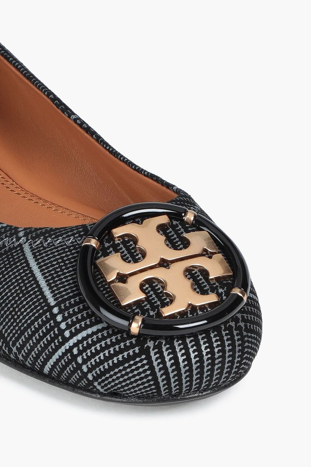 TORY BURCH Minnie embellished checked suede ballet flats