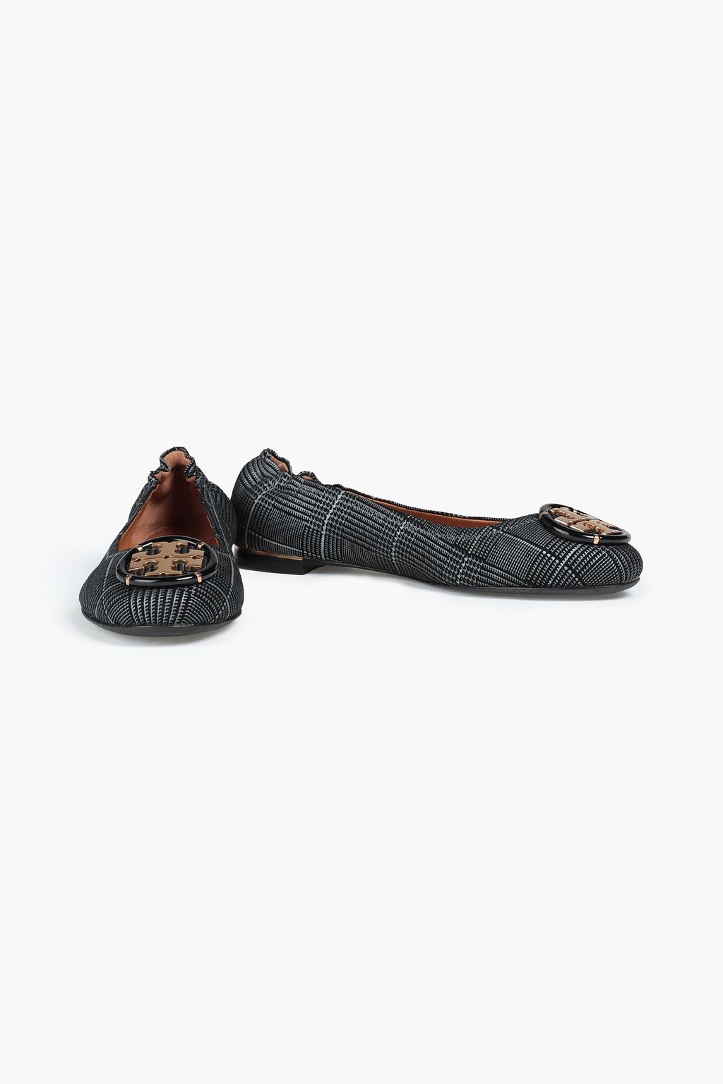 TORY BURCH Minnie embellished checked suede ballet flats
