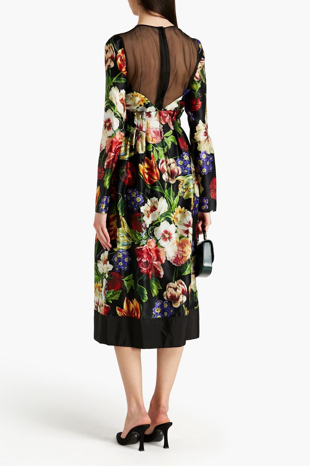 DOLCE&GABBANA Organza-paneled floral-print silk-satin crepe midi dress