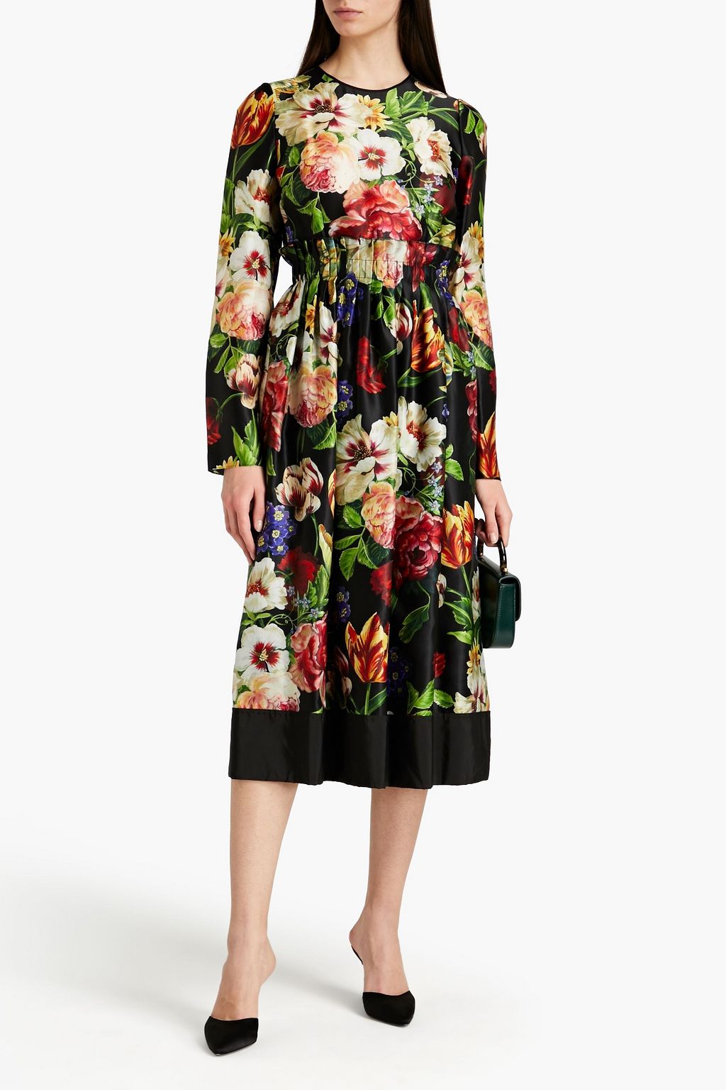 DOLCE&GABBANA Organza-paneled floral-print silk-satin crepe midi dress
