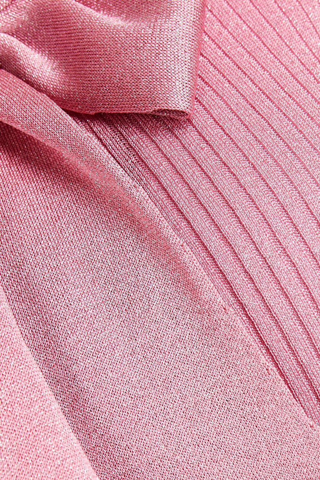 DOLCE&GABBANA Pussy-bow metallic ribbed-knit top