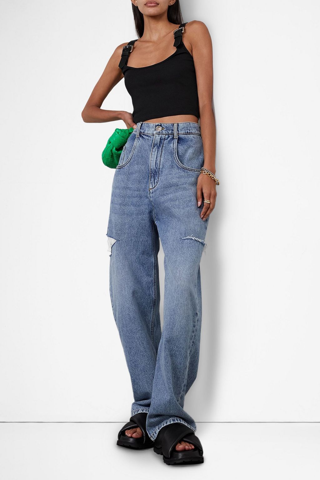 MONSE Leather-trimmed ribbed cotton and silk-blend tank