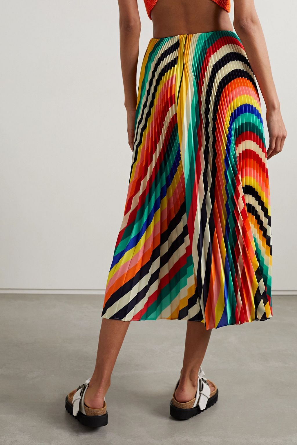 MONSE Pleated striped crepe de chine midi skirt