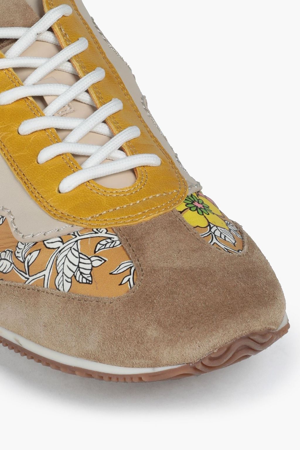 TORY BURCH Serif Tory printed suede and leather sneakers