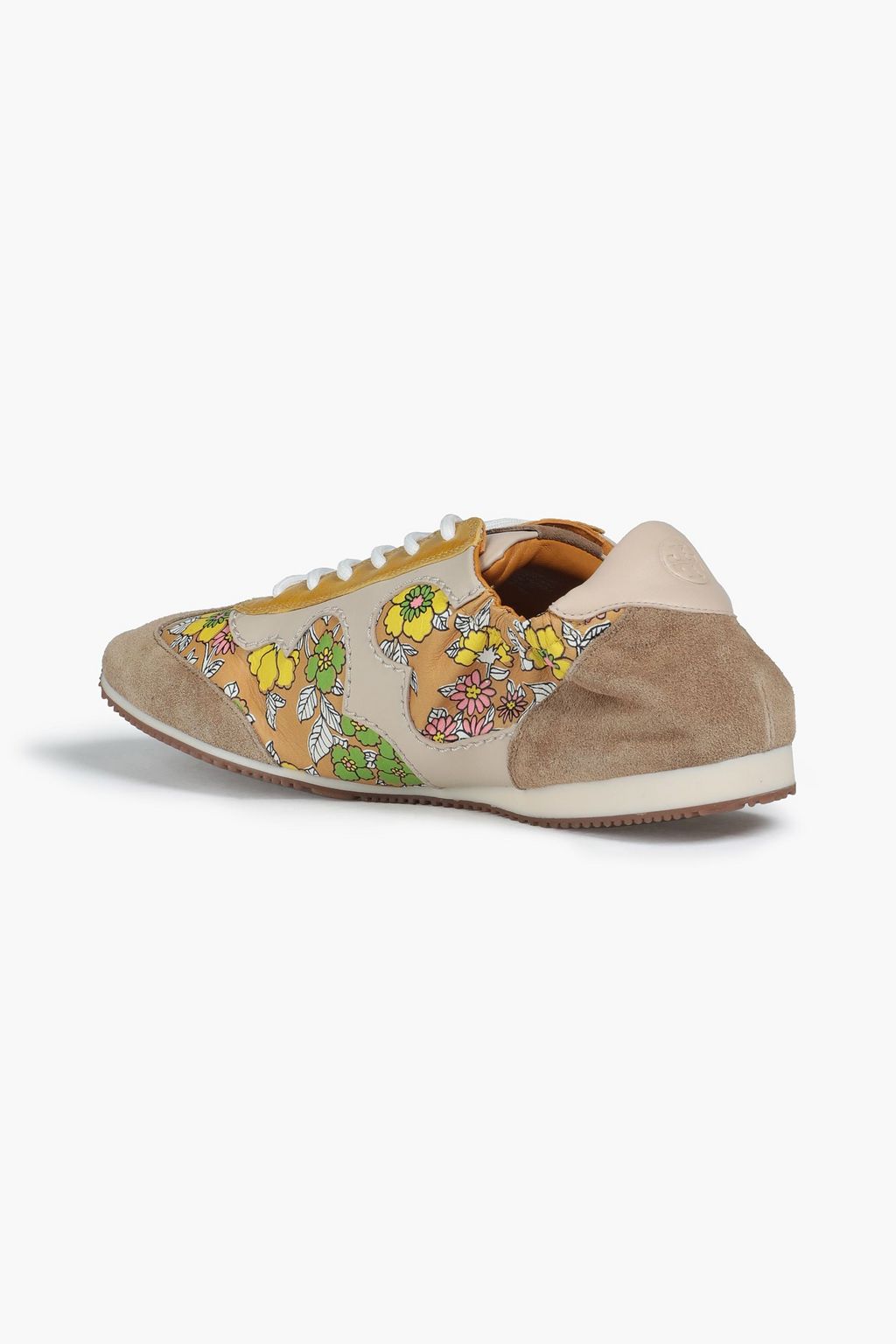 TORY BURCH Serif Tory printed suede and leather sneakers