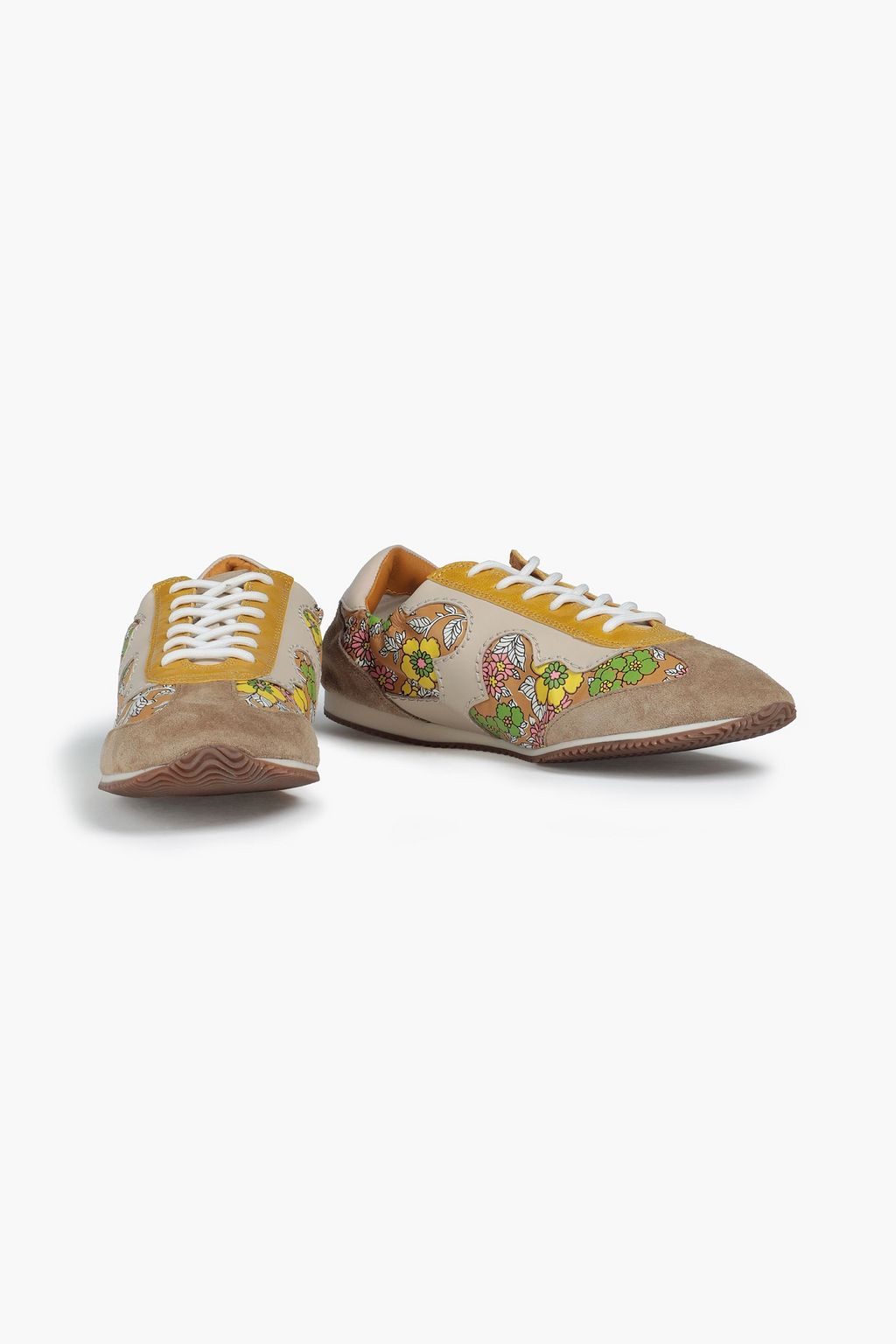 TORY BURCH Serif Tory printed suede and leather sneakers