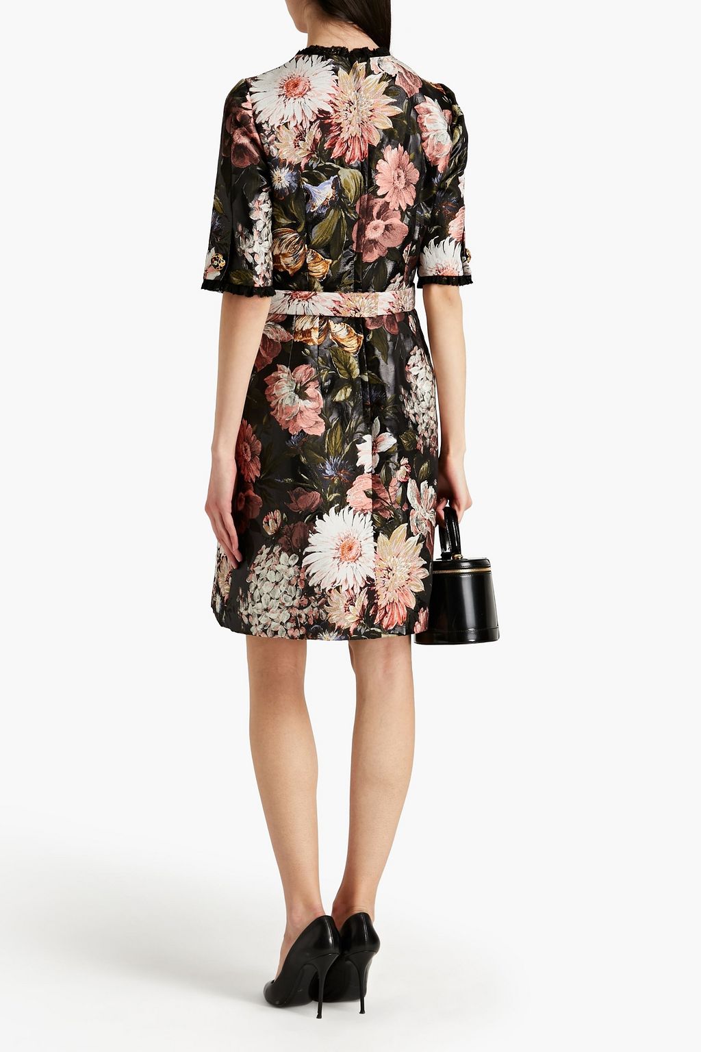 DOLCE&GABBANA Belted embellished floral-jacquard dress