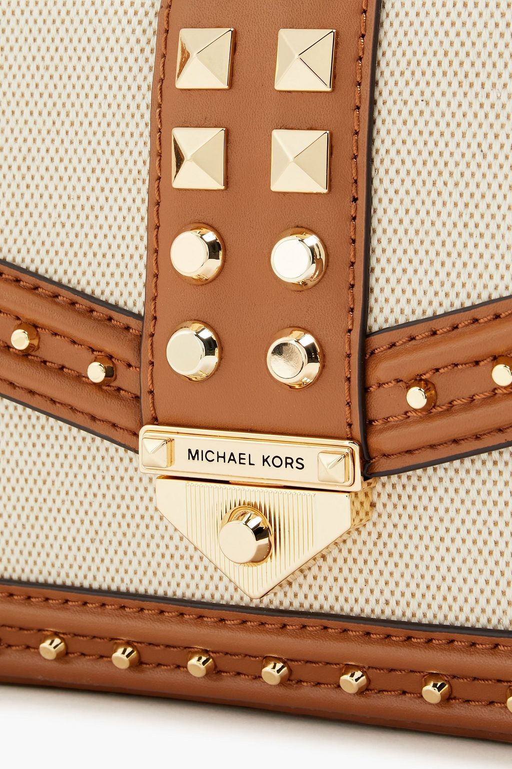soho small studded leather and canvas shoulder bag