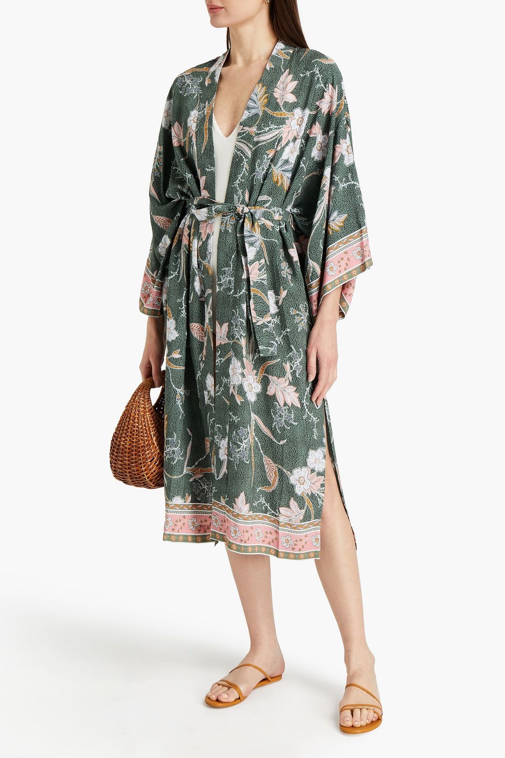 SEAFOLLY Belted printed crepe de chine kimono