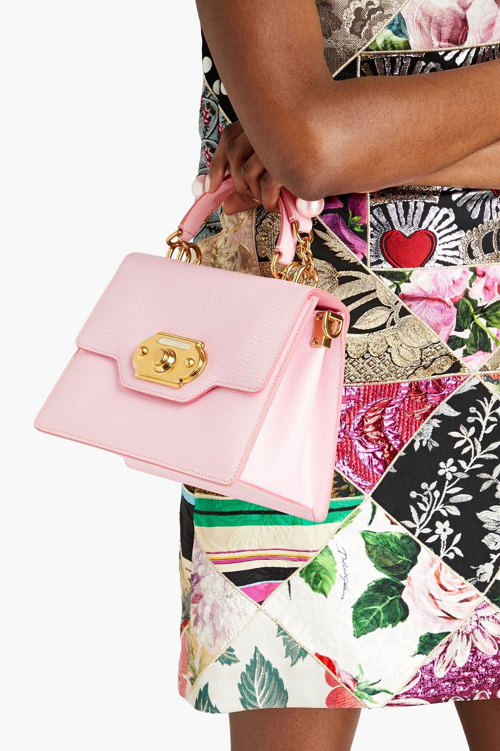 DOLCE&GABBANA Welcome embellished lizard-effect leather tote