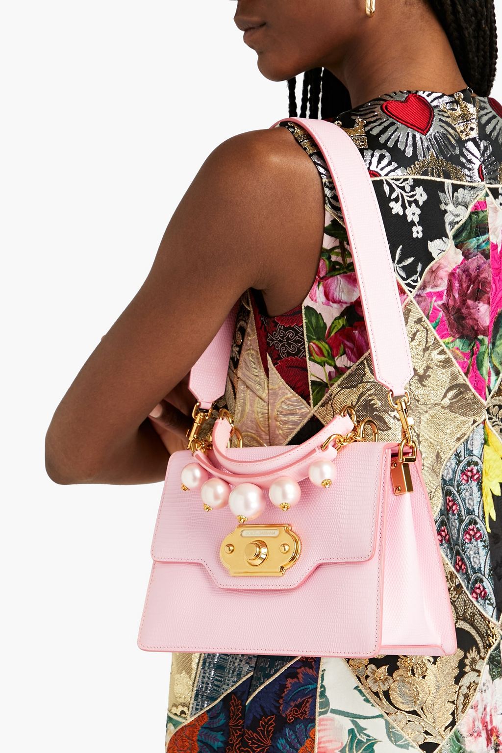 DOLCE&GABBANA Welcome embellished lizard-effect leather tote