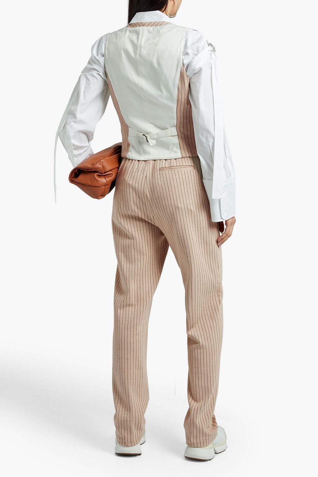 RAG & BONE Vanessa 핀스트라이프 새틴 트윌 패널 코튼 저지 베스트