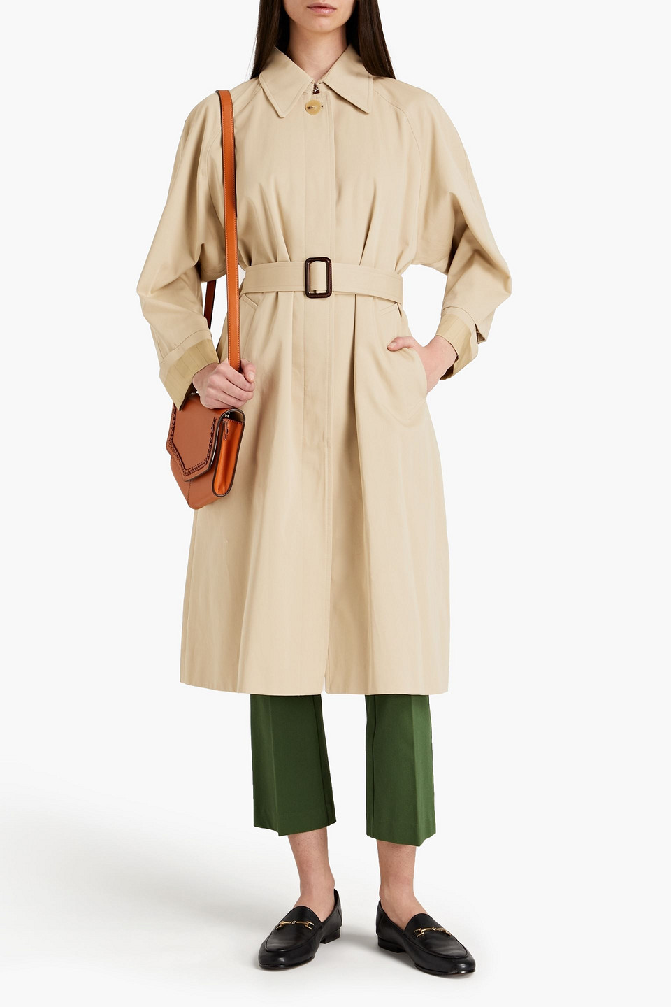 Sandro Rafael Cutout Satin-trimmed Cotton-gabardine Trench Coat In Neutrals
